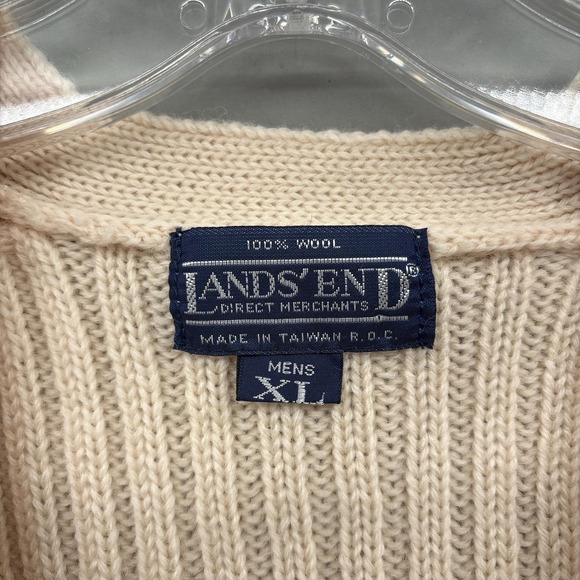 Vintage Lands' End Sweater Vest Mens XL White 100% Wool Cable Grandpa Cardigan - Picture 5 of 10